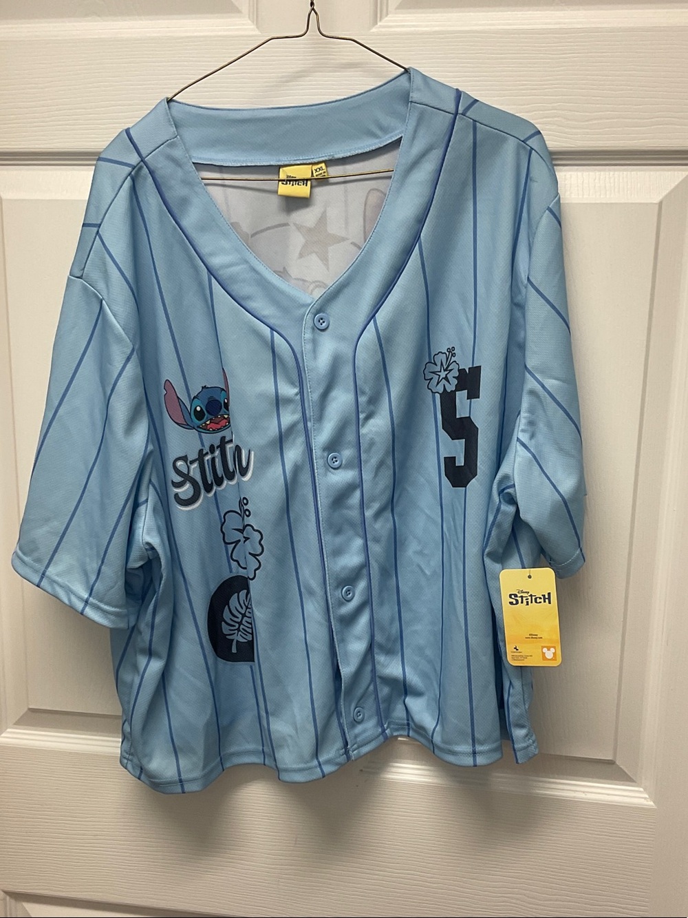 Disney Stitch Light Blue Pinstripe women’s button front top